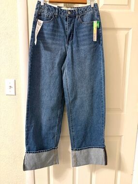 NWT Tinseltown High-Rise Wide Leg Cuffed Blue Jeans size 5/27